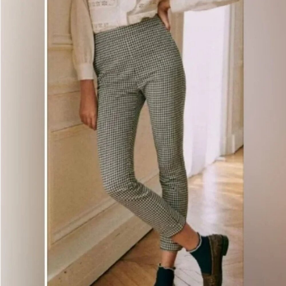 Sezane Clara Houndstooth Trousers Ecru & Black Size Fr. 36 or US 4